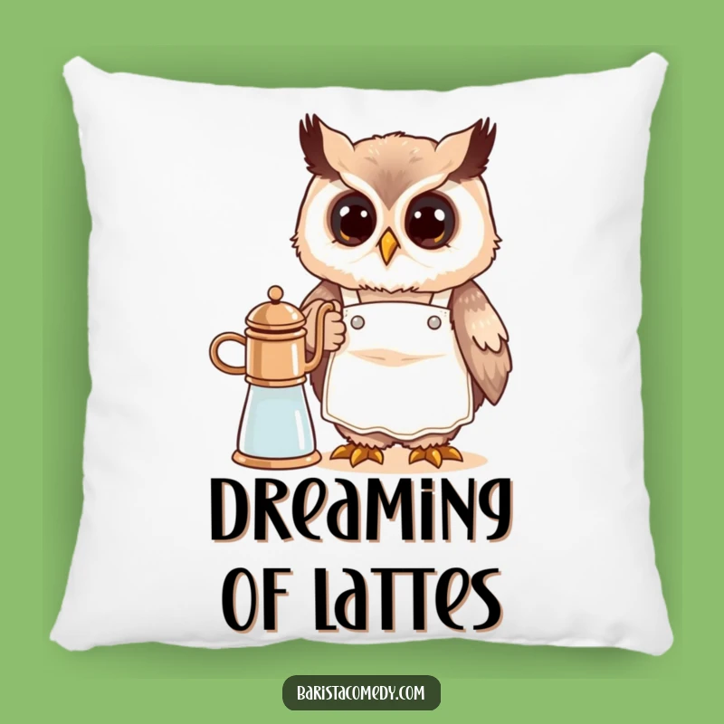 Funny Cute Owl Barista Pillow: Cozy & Comical Coffee Decor Gift!