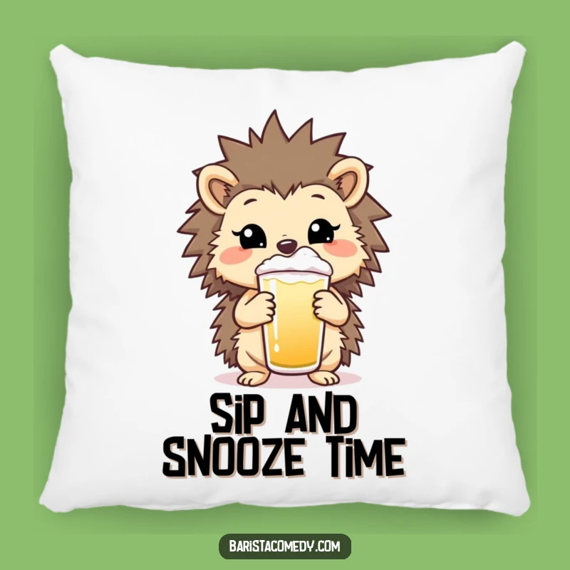 Funny Hedgehog Frothy Pillow: Cozy Comfort with a Cheerful Beverage Design