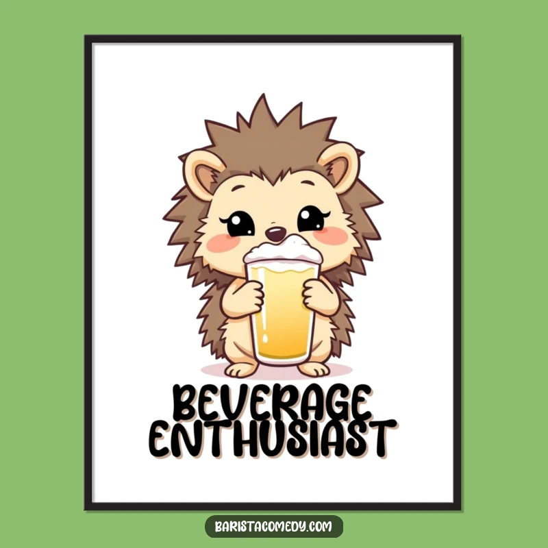 Funny Hedgehog Frothy Digital Art: Instant Cheerful Decor for Coffee Lovers