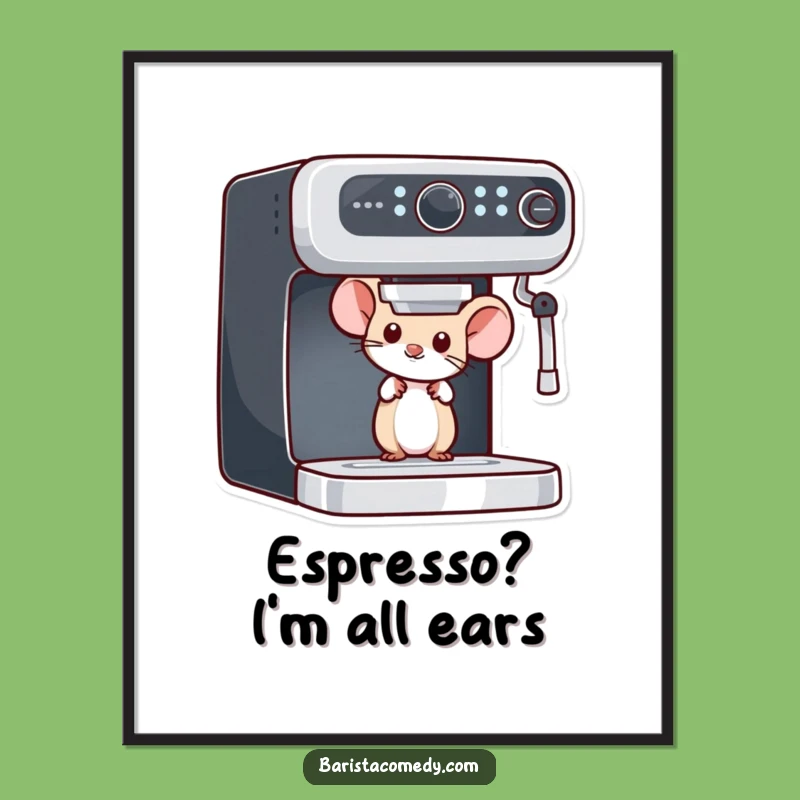 Funny Mouse Peeking Digital Art: Instant Hilarious Decor for Coffee Lovers' Spaces