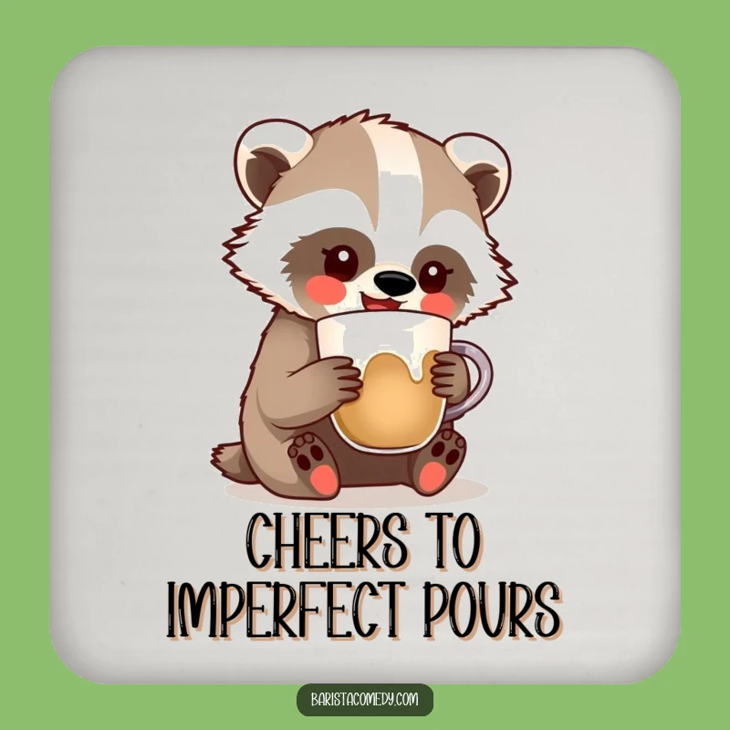 Funny Badger Latte Art Drink Coaster: Protect Surfaces with Humorous Coffee Art