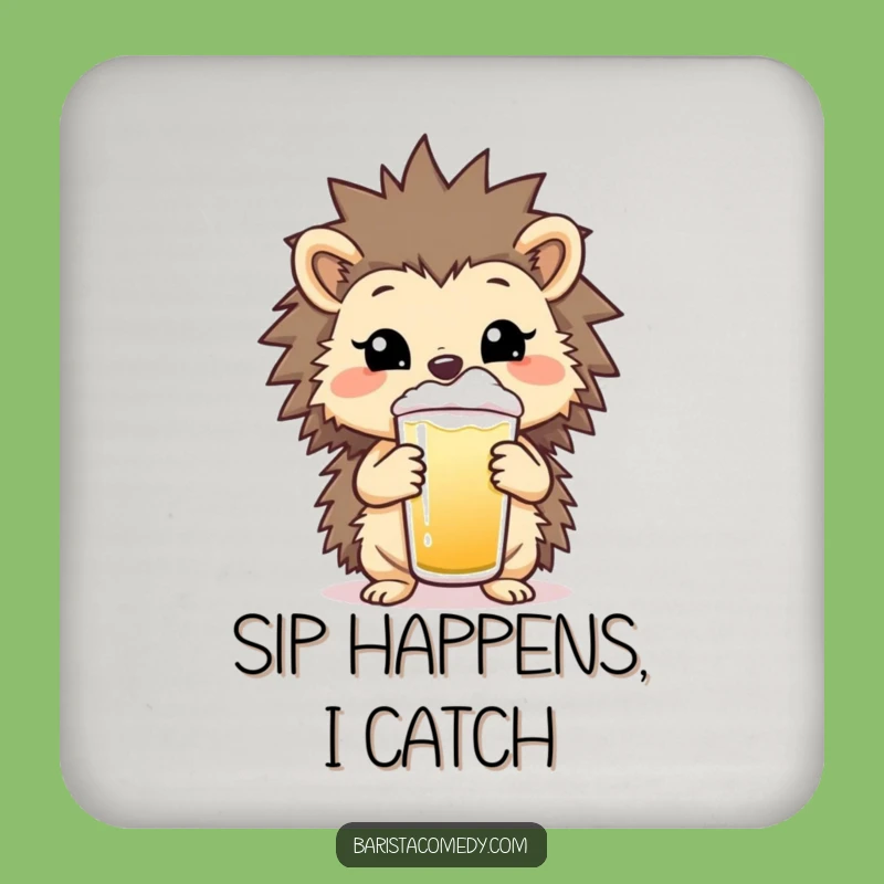 Funny Hedgehog Frothy Coaster: Protect Surfaces with Cheerful Beverage Art