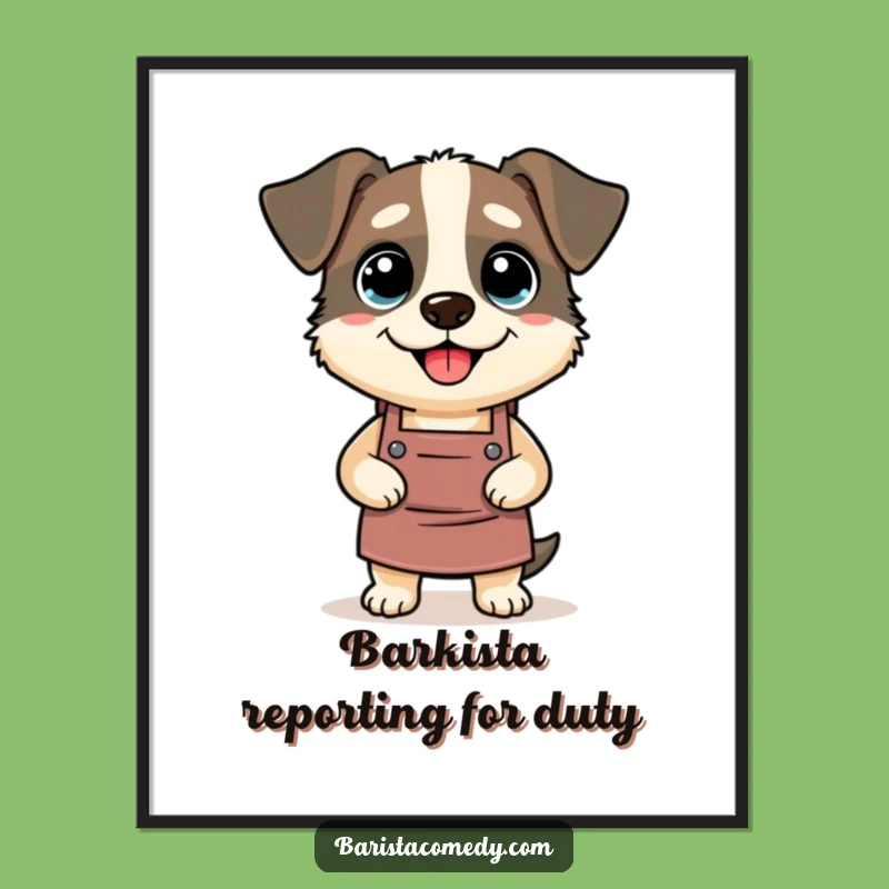 Funny Dog Barista Poster: Whimsical Wall Art for Coffee and Dog Enthusiasts