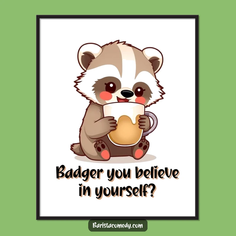 Funny Free Printable Badger Wall Art - Latte Art Lover Downloadable Art