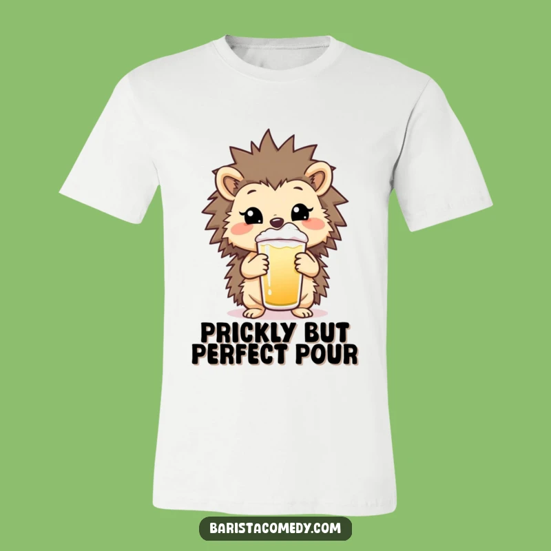 Funny Hedgehog Presenting Drink T-Shirt: Cheerful Barista Tee for Humor Lovers