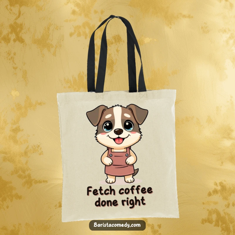 Funny Dog Barista Tote Bag, a stylish accessory with a silly dog wearing a barista apron, perfect funny gift.